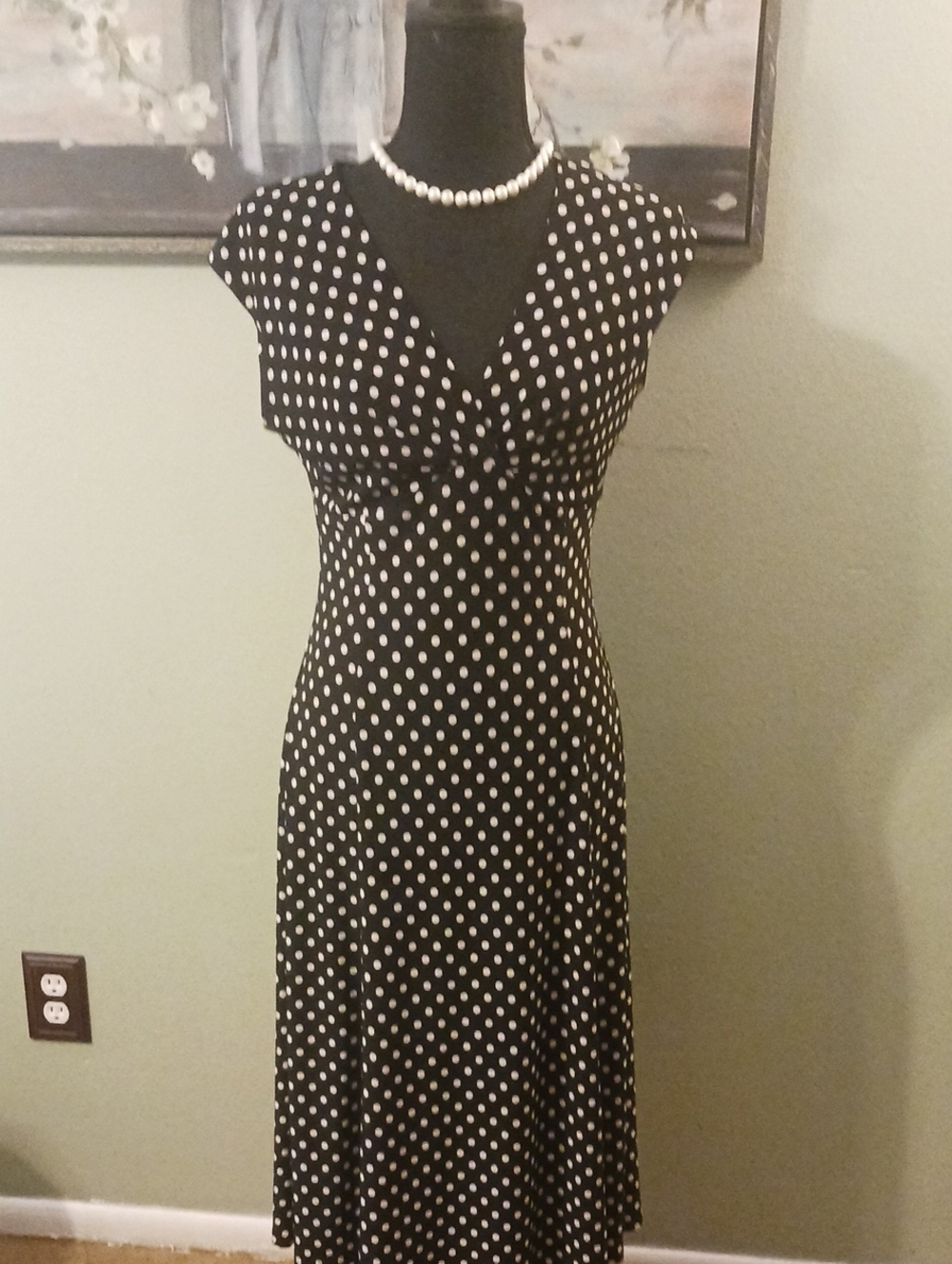 Chaps Black and White Polka Dot Midi Dress